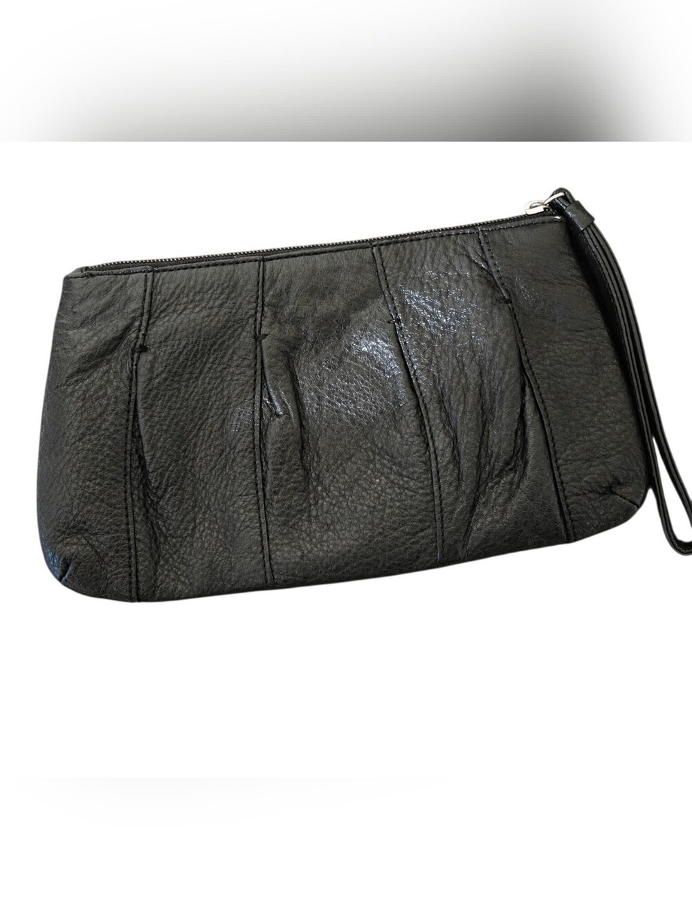 J.Jill Black Genuine Leather Slouchy Wristlet Clutch Y2K Minimalist
